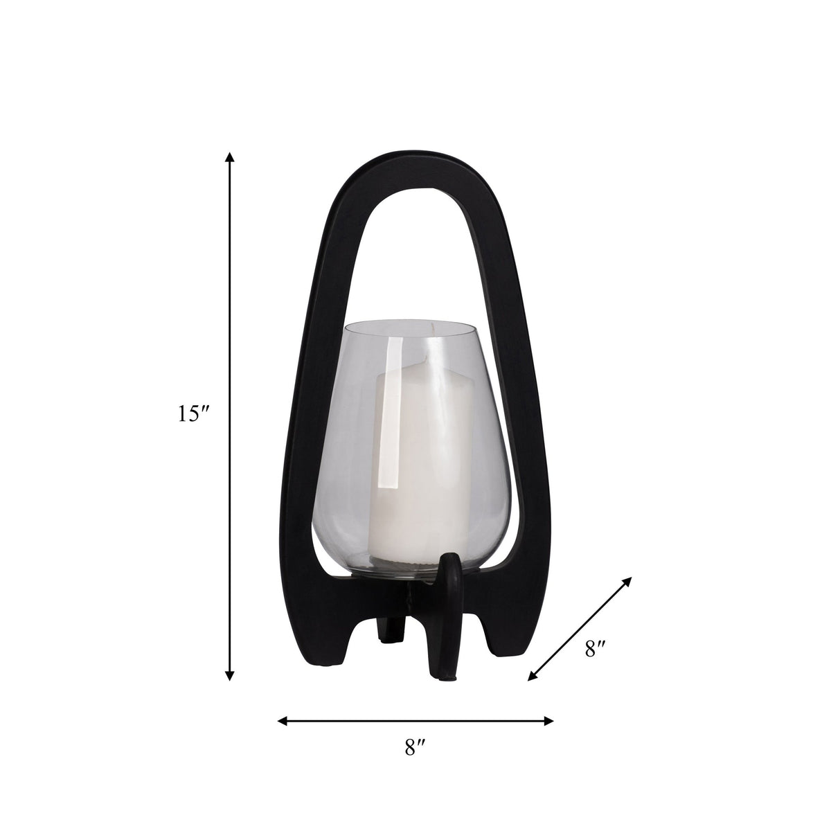 15"H GLASS LANTERN W/ WOOD HANDLE, BLACK Candle Holders| Sagebrook Home
