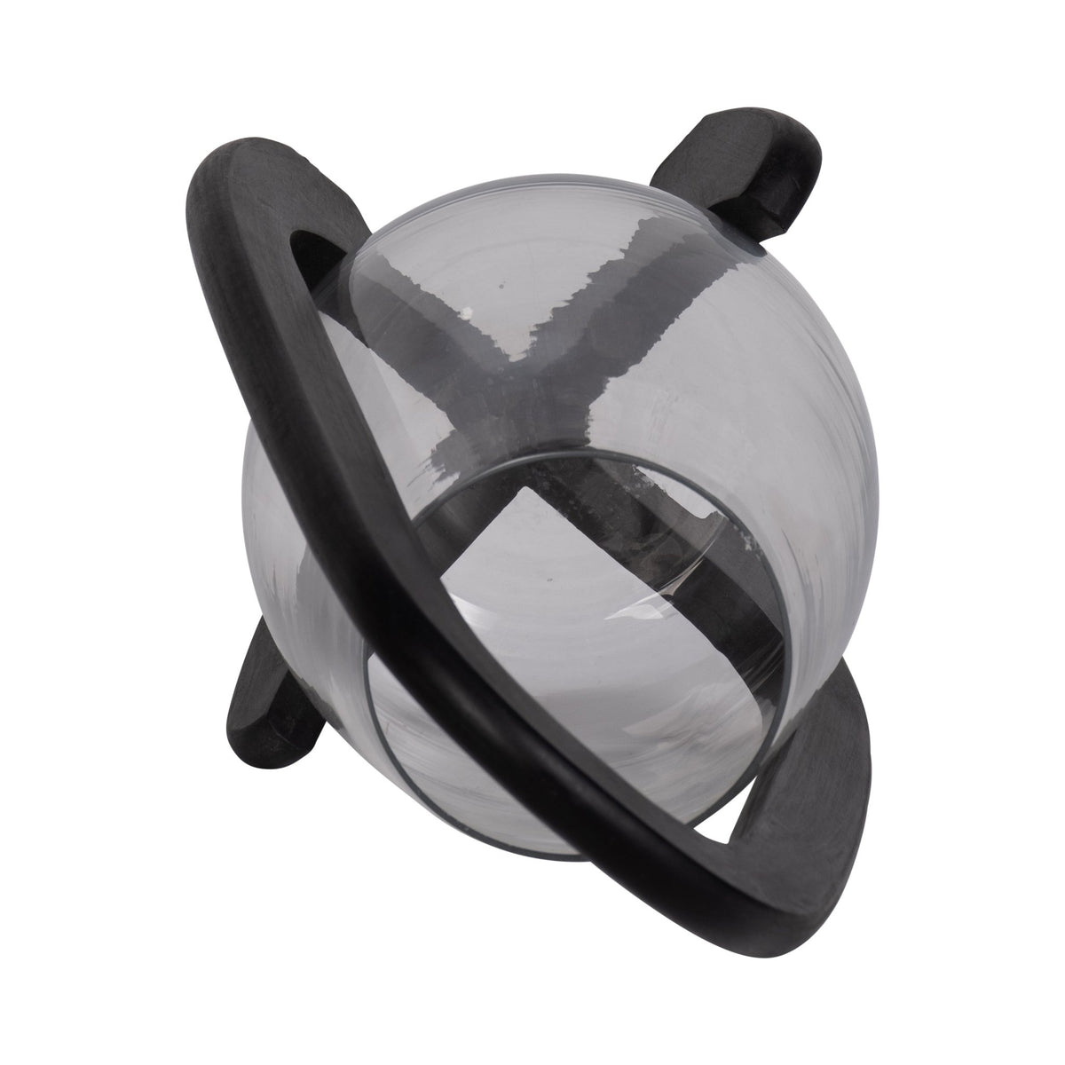 15"H GLASS LANTERN W/ WOOD HANDLE, BLACK Candle Holders| Sagebrook Home