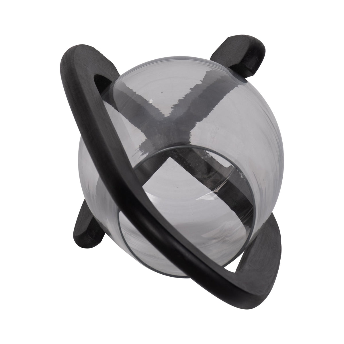 15"H GLASS LANTERN W/ WOOD HANDLE, BLACK Candle Holders| Sagebrook Home