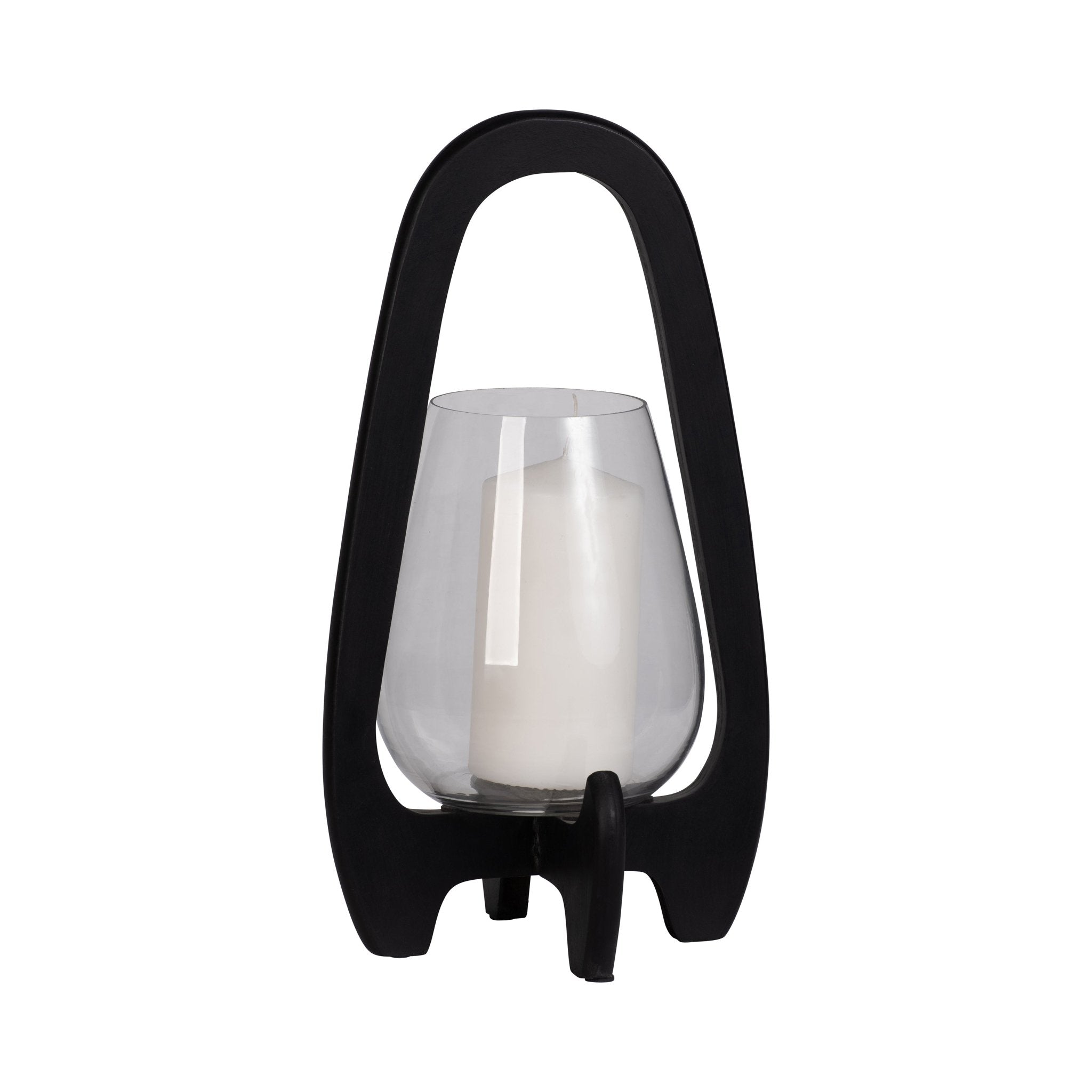 15"H GLASS LANTERN W/ WOOD HANDLE, BLACK Candle Holders| Sagebrook Home