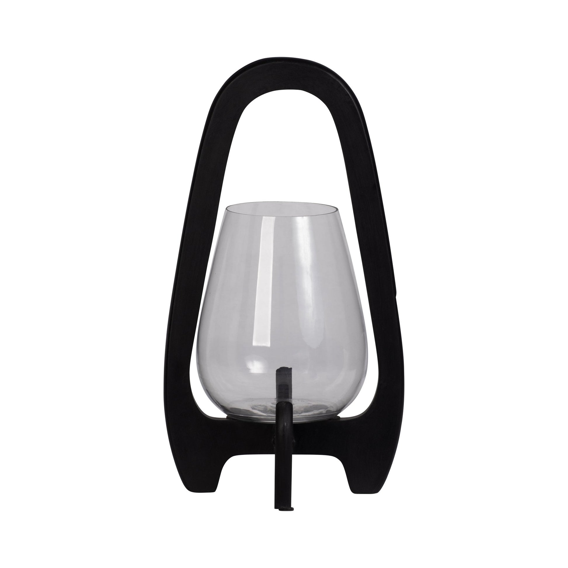 15"H GLASS LANTERN W/ WOOD HANDLE, BLACK Candle Holders| Sagebrook Home