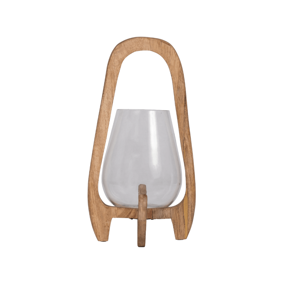 15"H GLASS LANTERN W/ WOOD HANDLE, NATURAL Candle Holders| Sagebrook Home