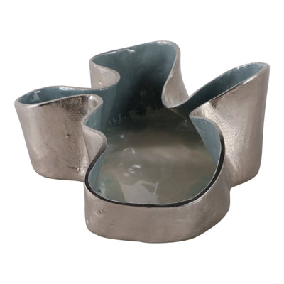 15x12" Wavy Abstract Gold Metal Bowl, Blue Multi - Al Rugaib Furniture