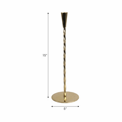 15x5" Twisted Taper Holder, Gold - Al Rugaib Furniture