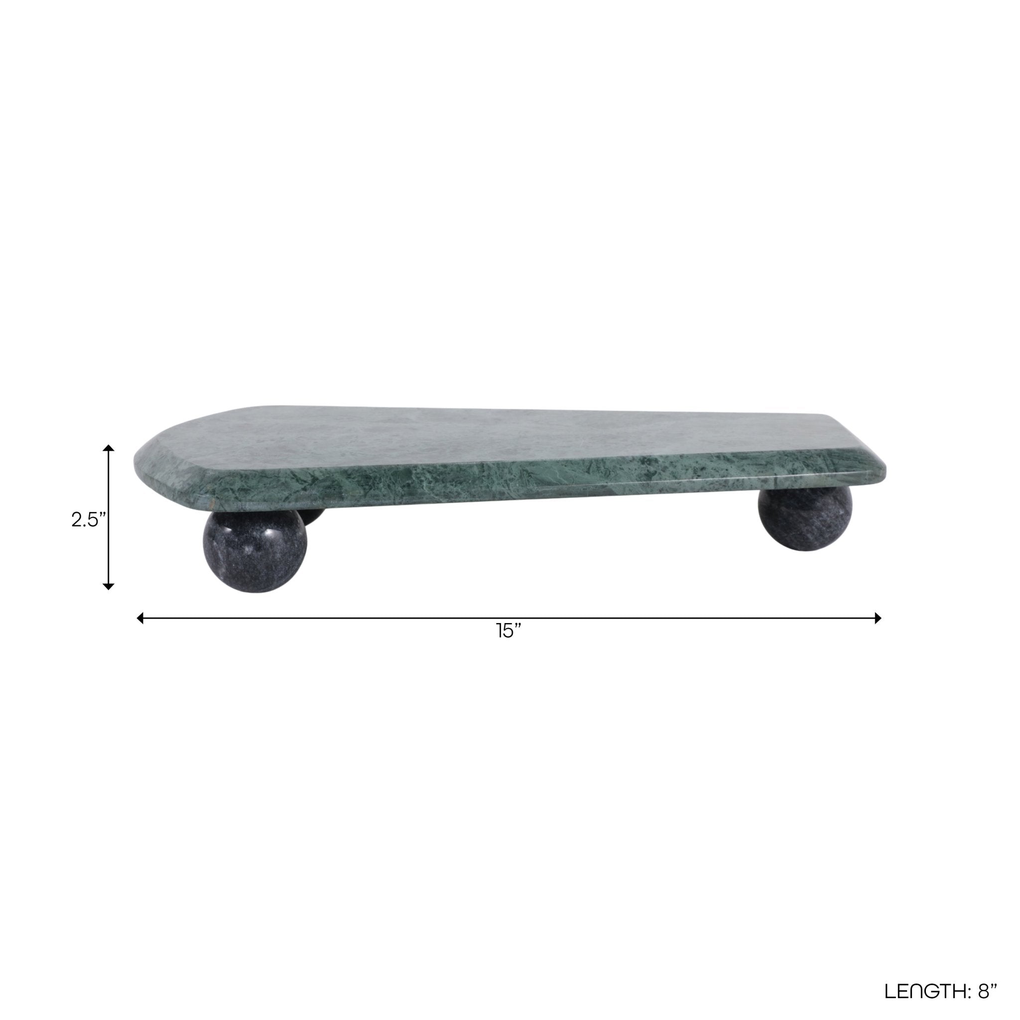 15x8" Modern Marble Tray On Ball Feet, Green/black Tray| Sagebrook Home