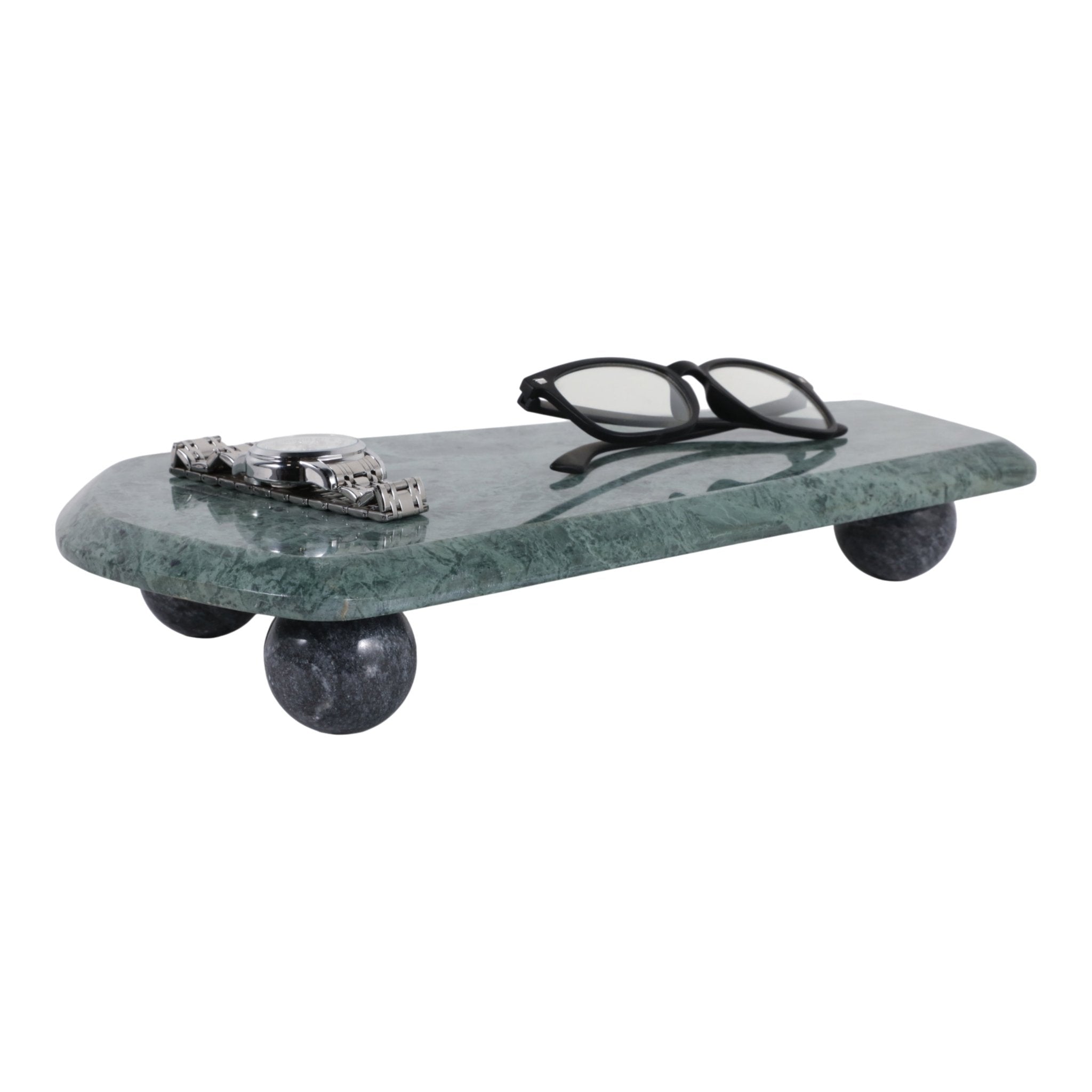 15x8" Modern Marble Tray On Ball Feet, Green/black Tray| Sagebrook Home