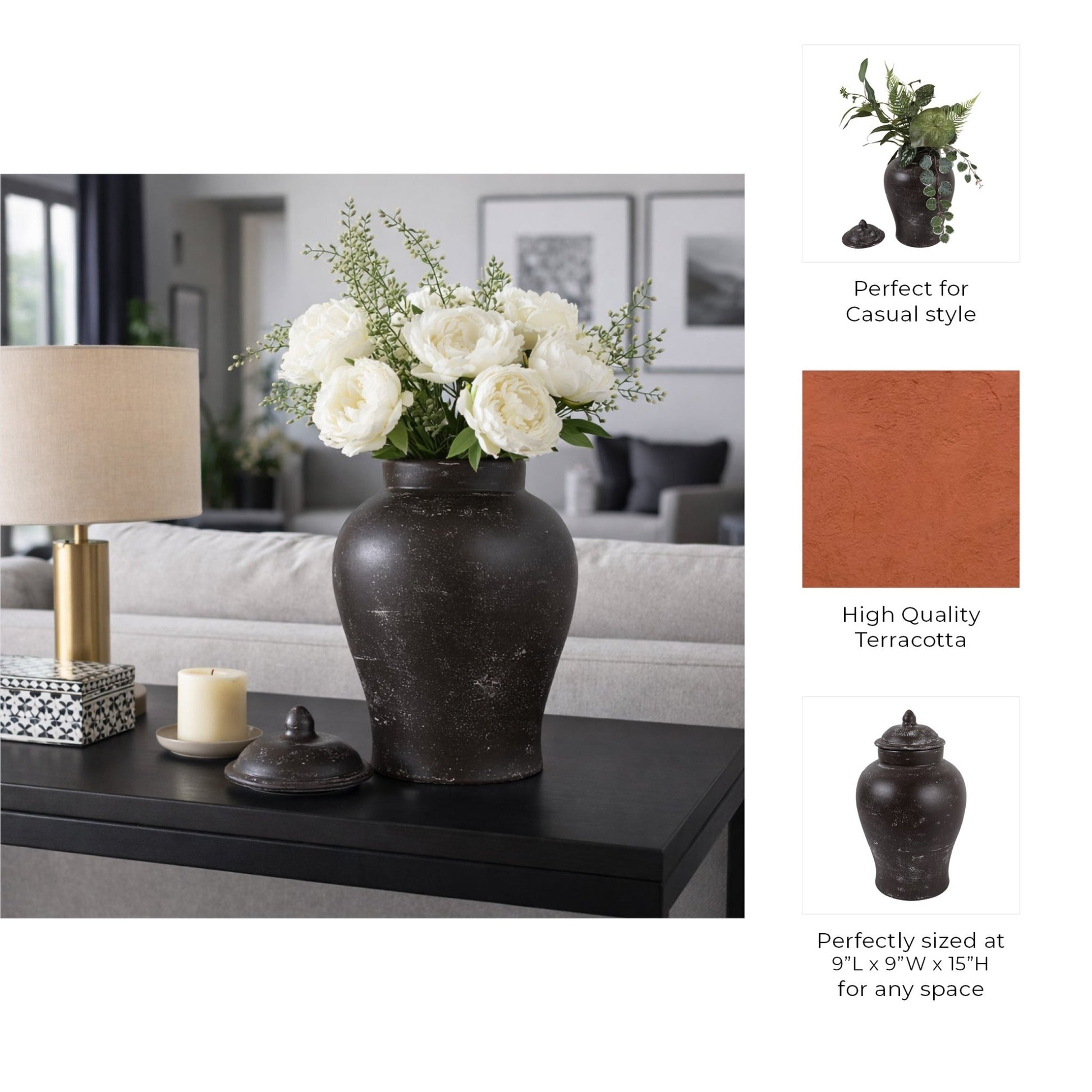 15x9" Terracotta Jar, Rustic Brown Vases and Jars| Sagebrook Home