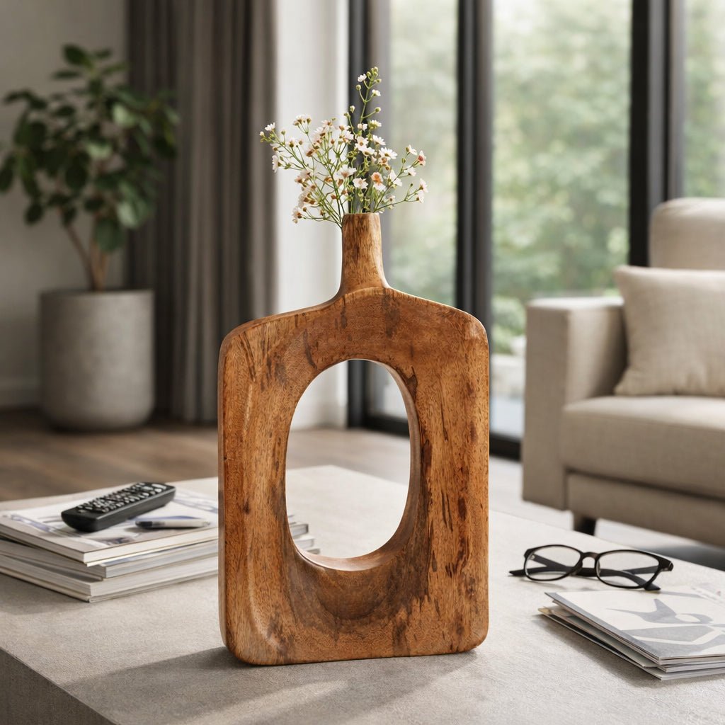 15x9" Wood Cut-out Vase, Natural Vases and Jars| Sagebrook Home