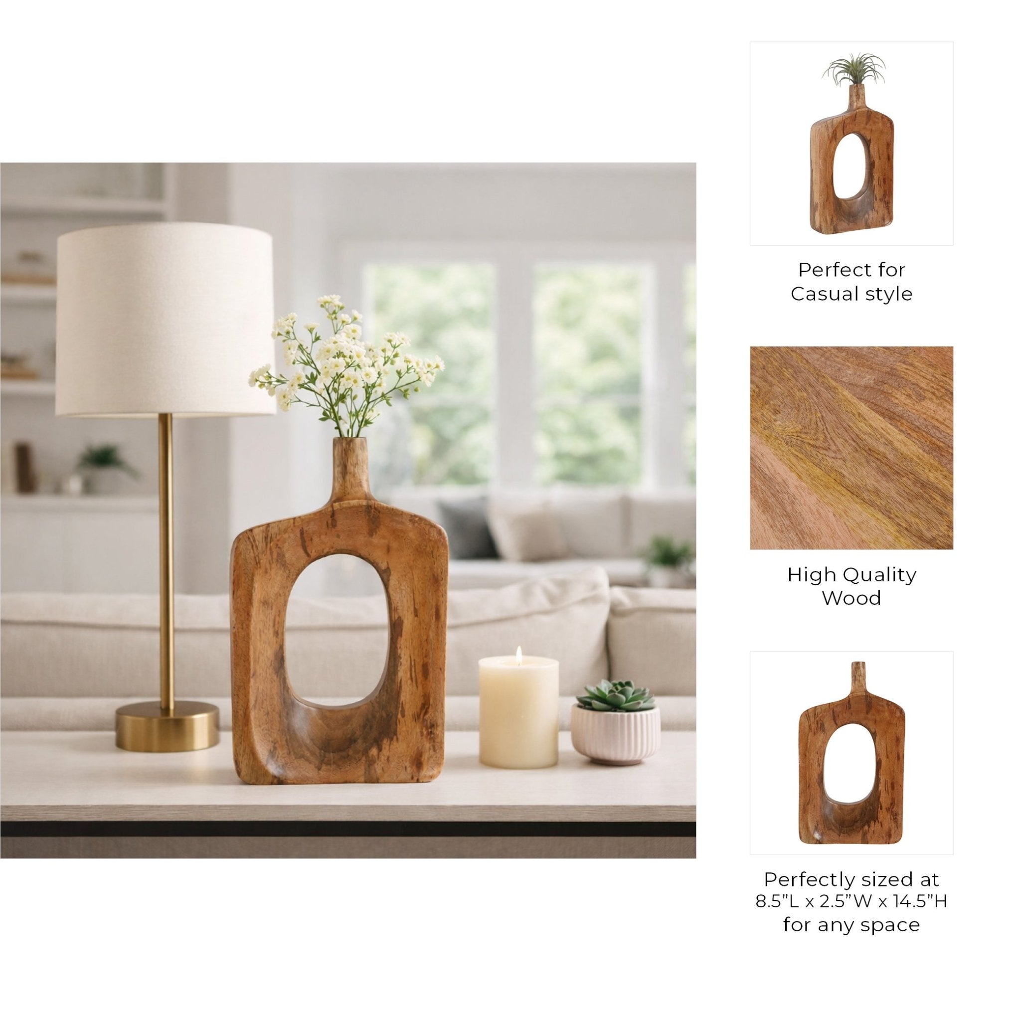 15x9" Wood Cut-out Vase, Natural Vases and Jars| Sagebrook Home