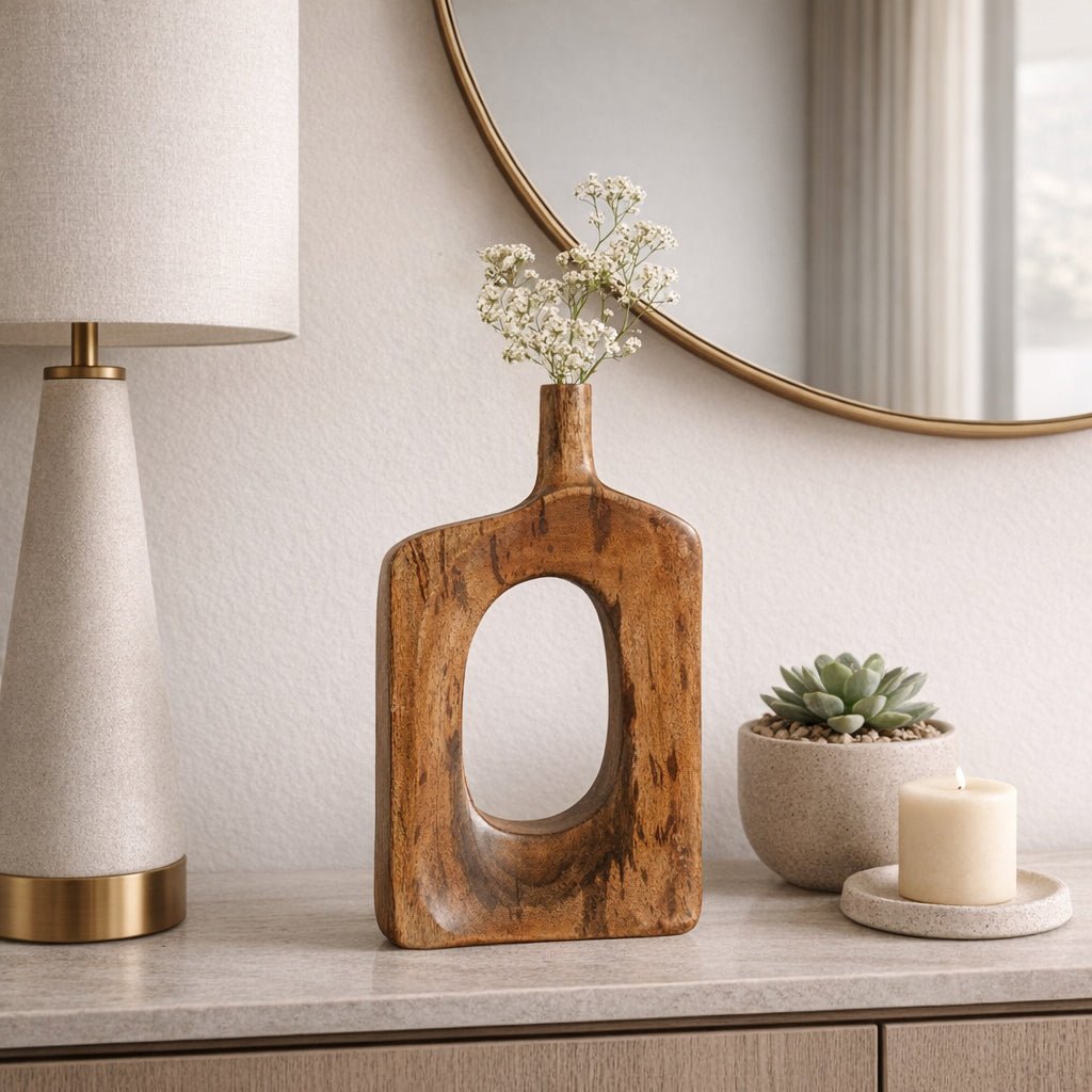 15x9" Wood Cut-out Vase, Natural Vases and Jars| Sagebrook Home