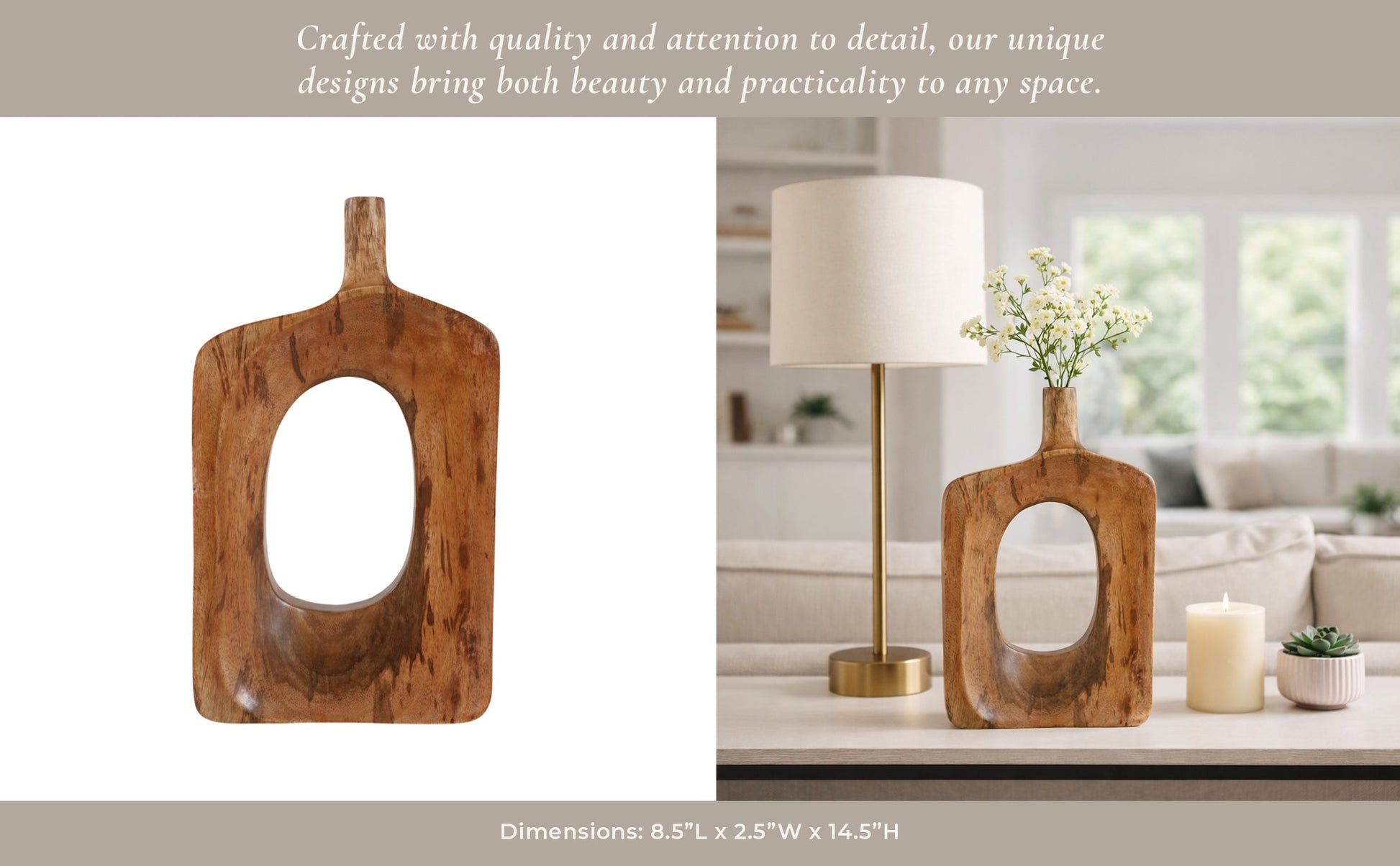 15x9" Wood Cut-out Vase, Natural Vases and Jars| Sagebrook Home