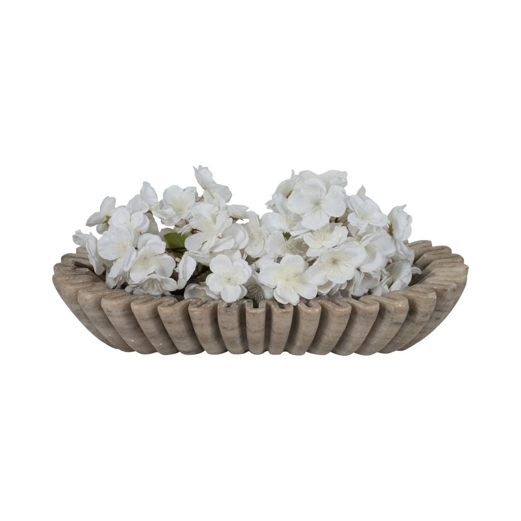 16" ARKIN WAVY MARBLE BOWL, TAN Bowl| Sagebrook Home