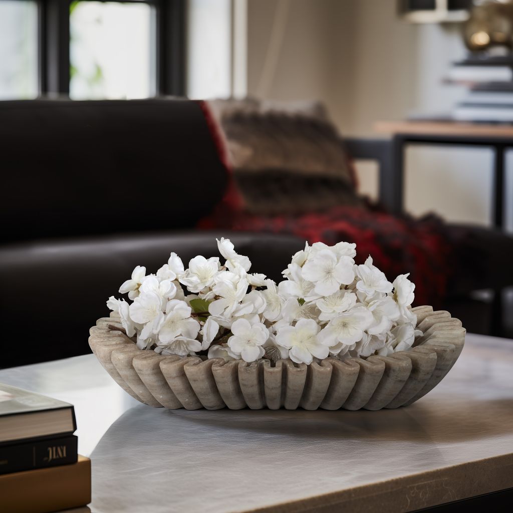 16" ARKIN WAVY MARBLE BOWL, TAN Bowl| Sagebrook Home