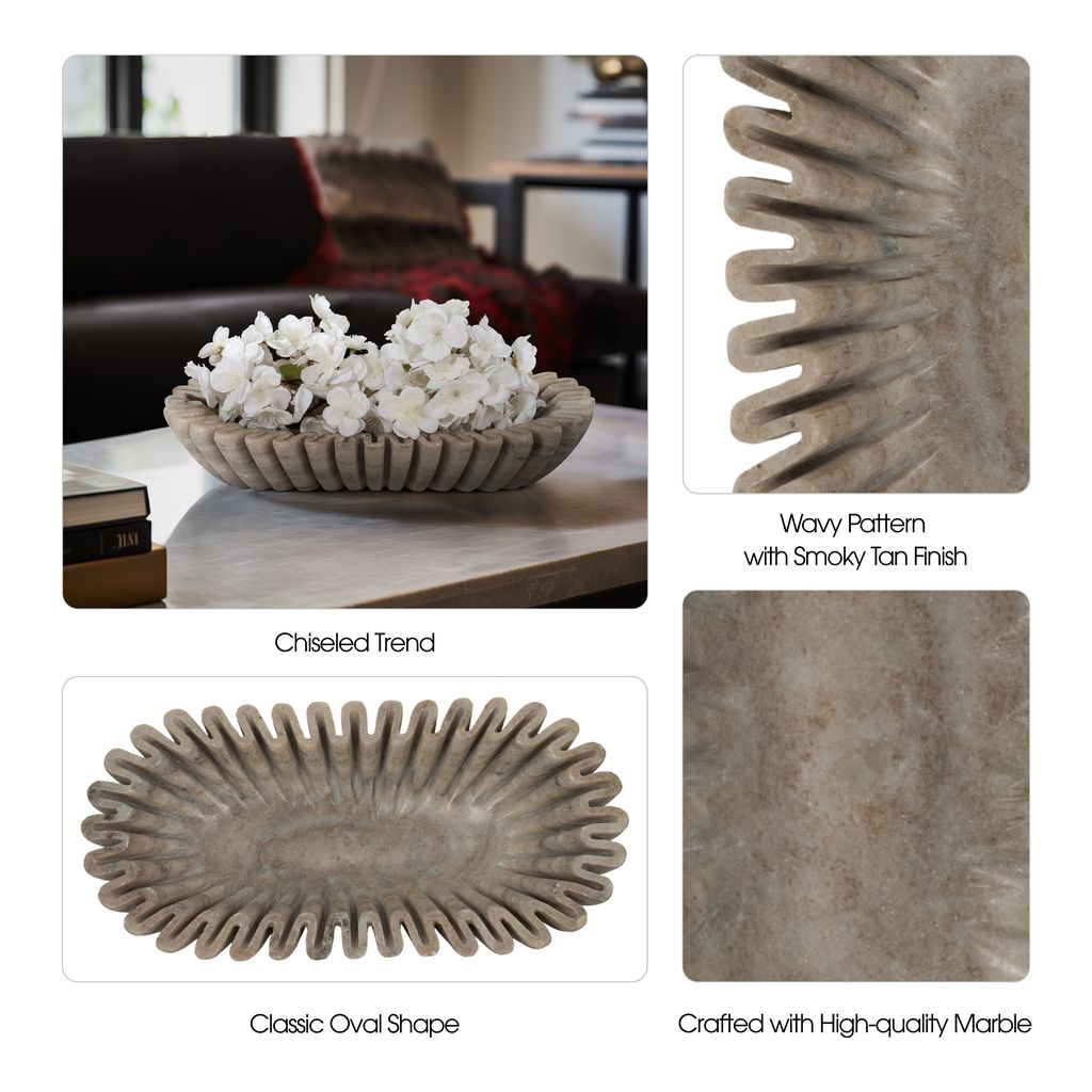 16" ARKIN WAVY MARBLE BOWL, TAN Bowl| Sagebrook Home