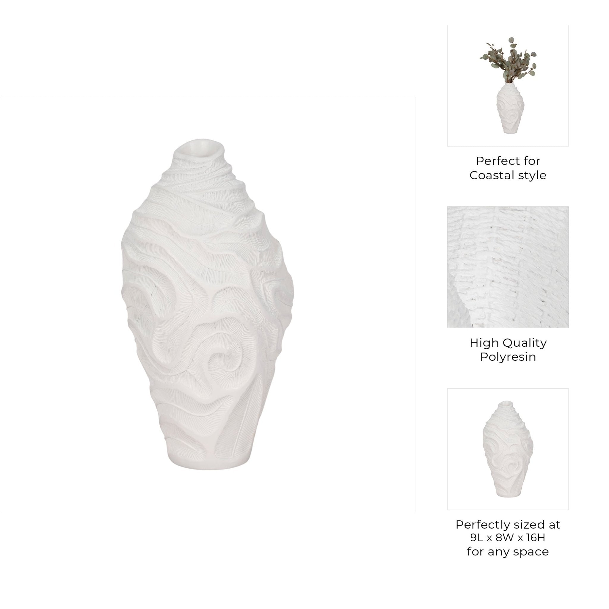 16" COASTAL CORAL VASE, WHITE Vases and Jars| Sagebrook Home
