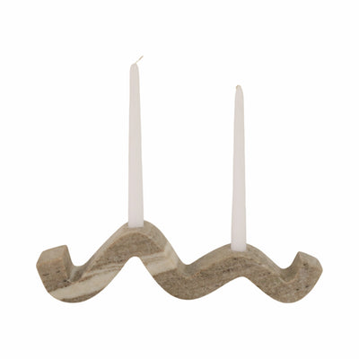 16" Curvy Marble 2 - taper Candle Holder, Beige - Al Rugaib Furniture