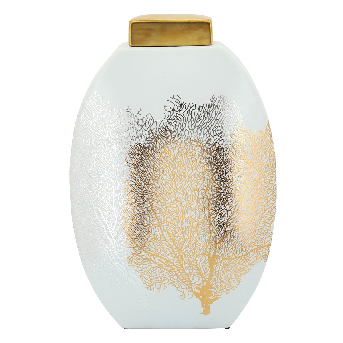 16" DECAL JAR W/ LID, GOLD Vases and Jars| Sagebrook Home