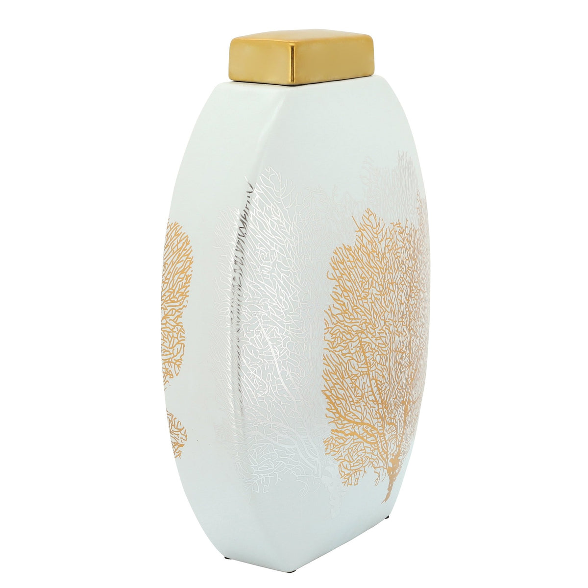 16" DECAL JAR W/ LID, GOLD Vases and Jars| Sagebrook Home