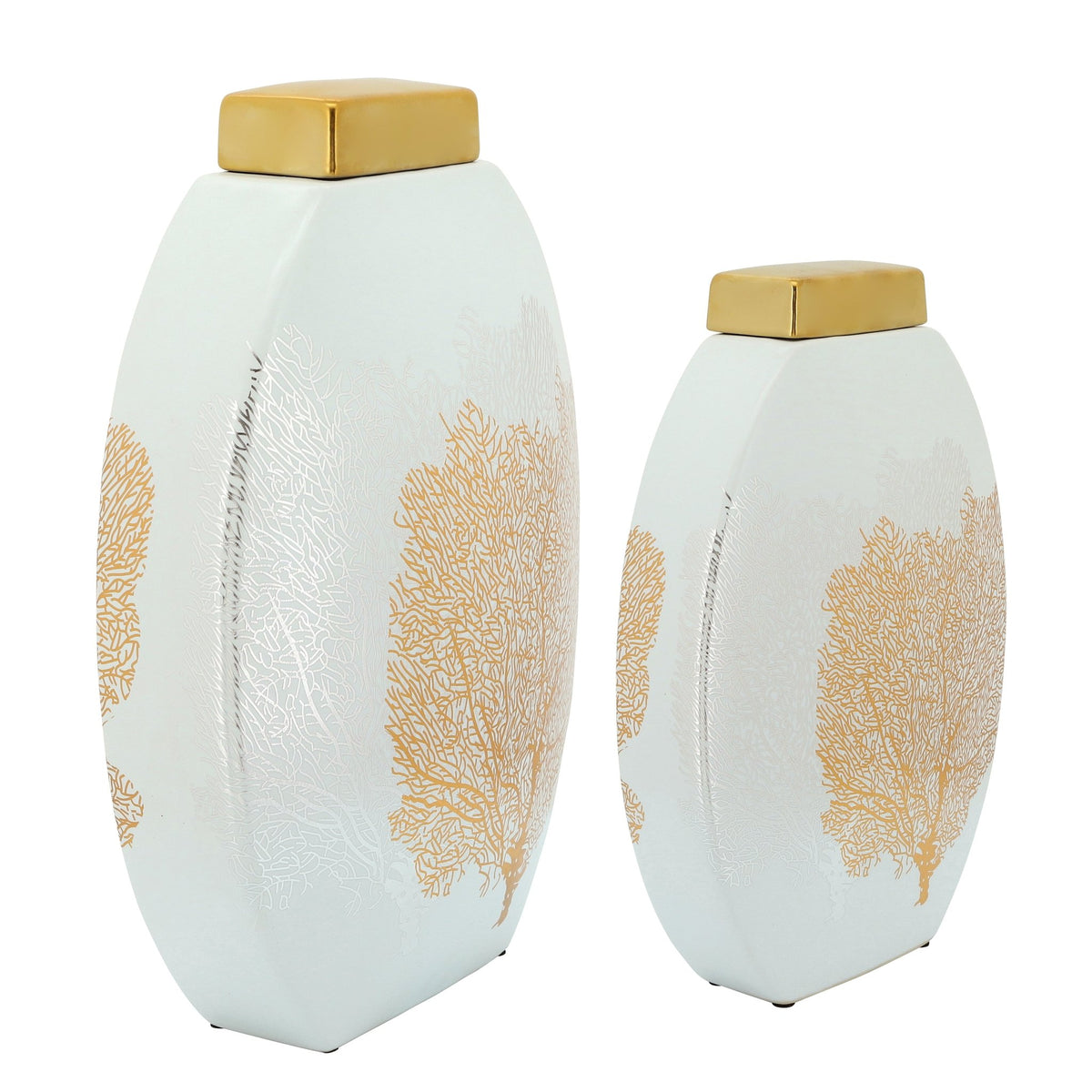 16" DECAL JAR W/ LID, GOLD Vases and Jars| Sagebrook Home