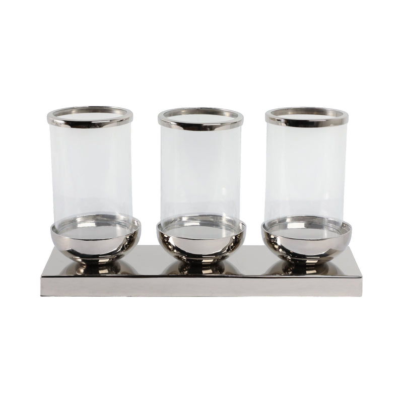 16" Edmond Silver 3 - candle Centerpiece - Al Rugaib Furniture