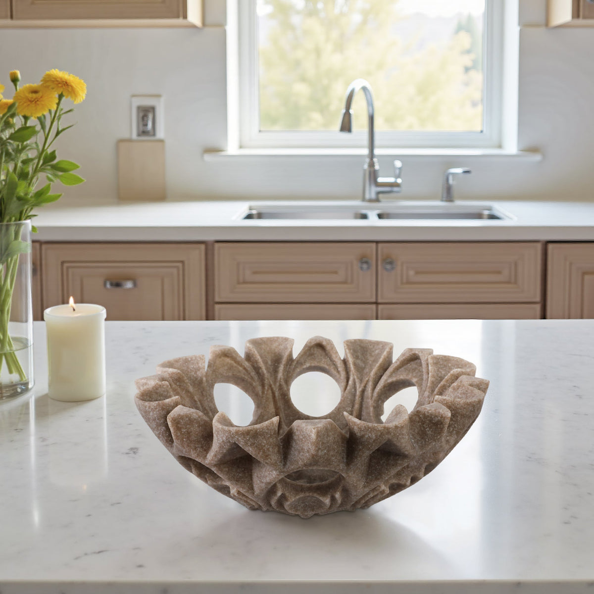 16" Flowood Brown Quartz Resin Bowl Table Decors| Sagebrook Home