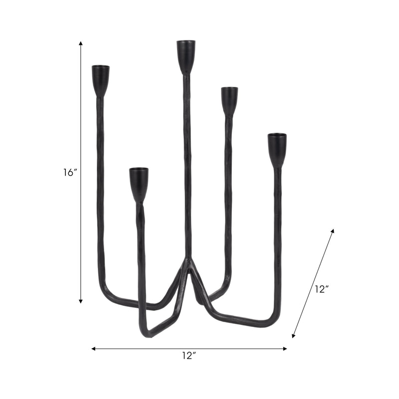 16" Forged 5 - taper Candle Holder, Black - Al Rugaib Furniture