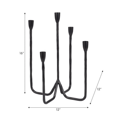 16" Forged 5 - taper Candle Holder, Black - Al Rugaib Furniture