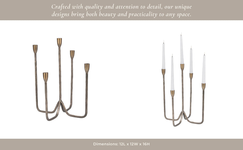 16" Forged 5 - taper Candle Holder, Bronze - Al Rugaib Furniture