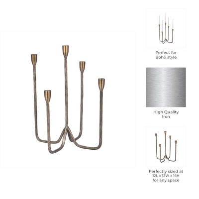 16" Forged 5 - taper Candle Holder, Bronze - Al Rugaib Furniture