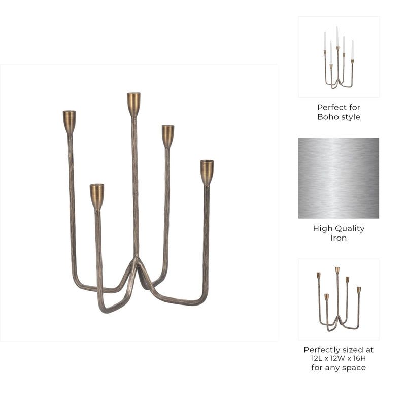 16" Forged 5 - taper Candle Holder, Bronze - Al Rugaib Furniture