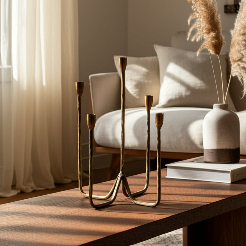 16" Forged 5 - taper Candle Holder, Bronze - Al Rugaib Furniture