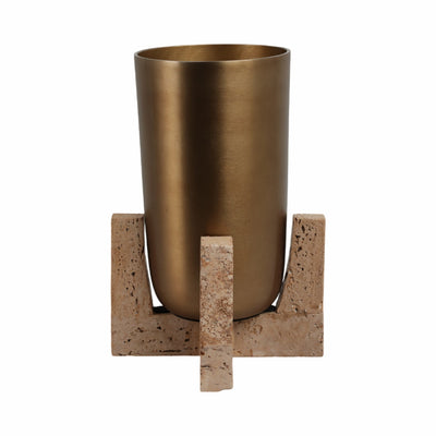 16" FRIDLEY LARGE VASE WITH TRAVERTINE BASE - Al Rugaib Furniture