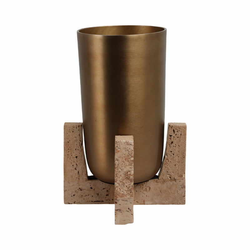 16" FRIDLEY LARGE VASE WITH TRAVERTINE BASE - Al Rugaib Furniture