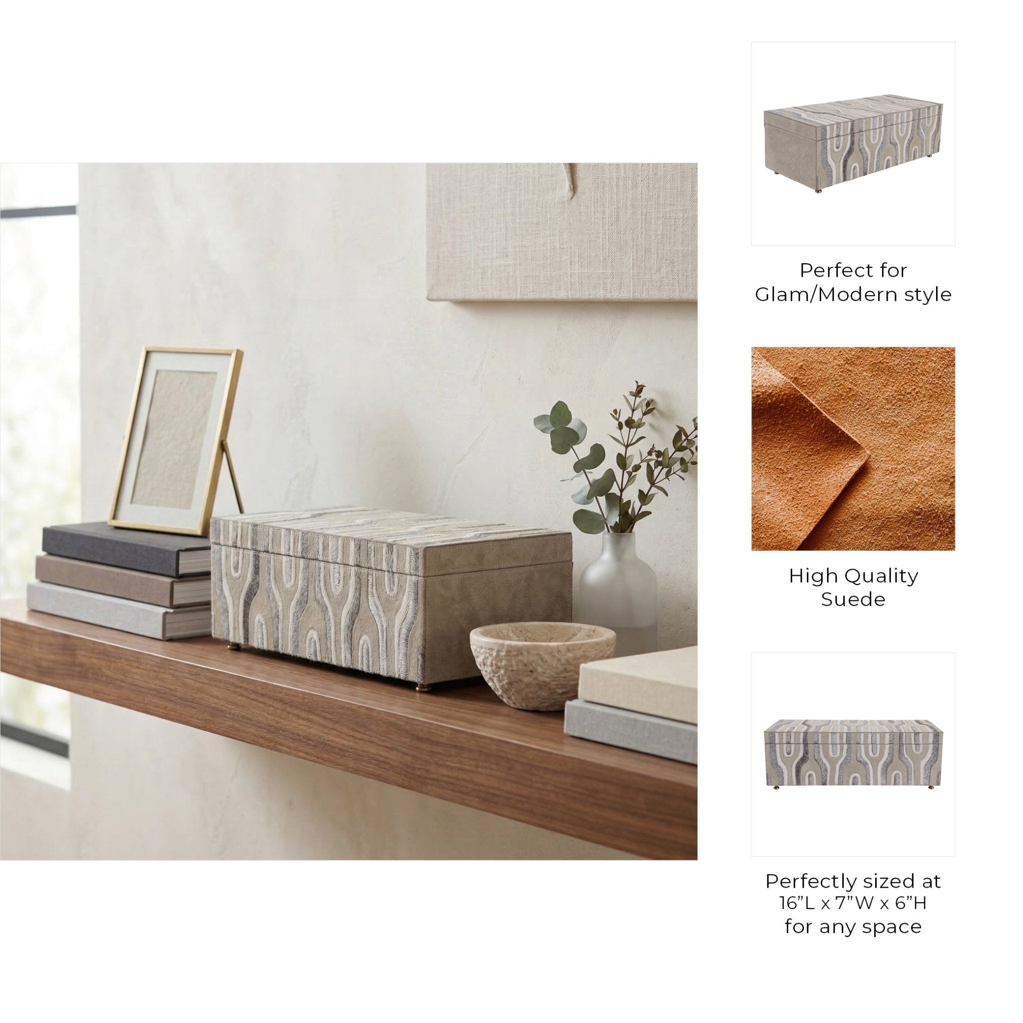 16" Glenmont Crm/grey Suede And Hide Leather Box Box| Sagebrook Home