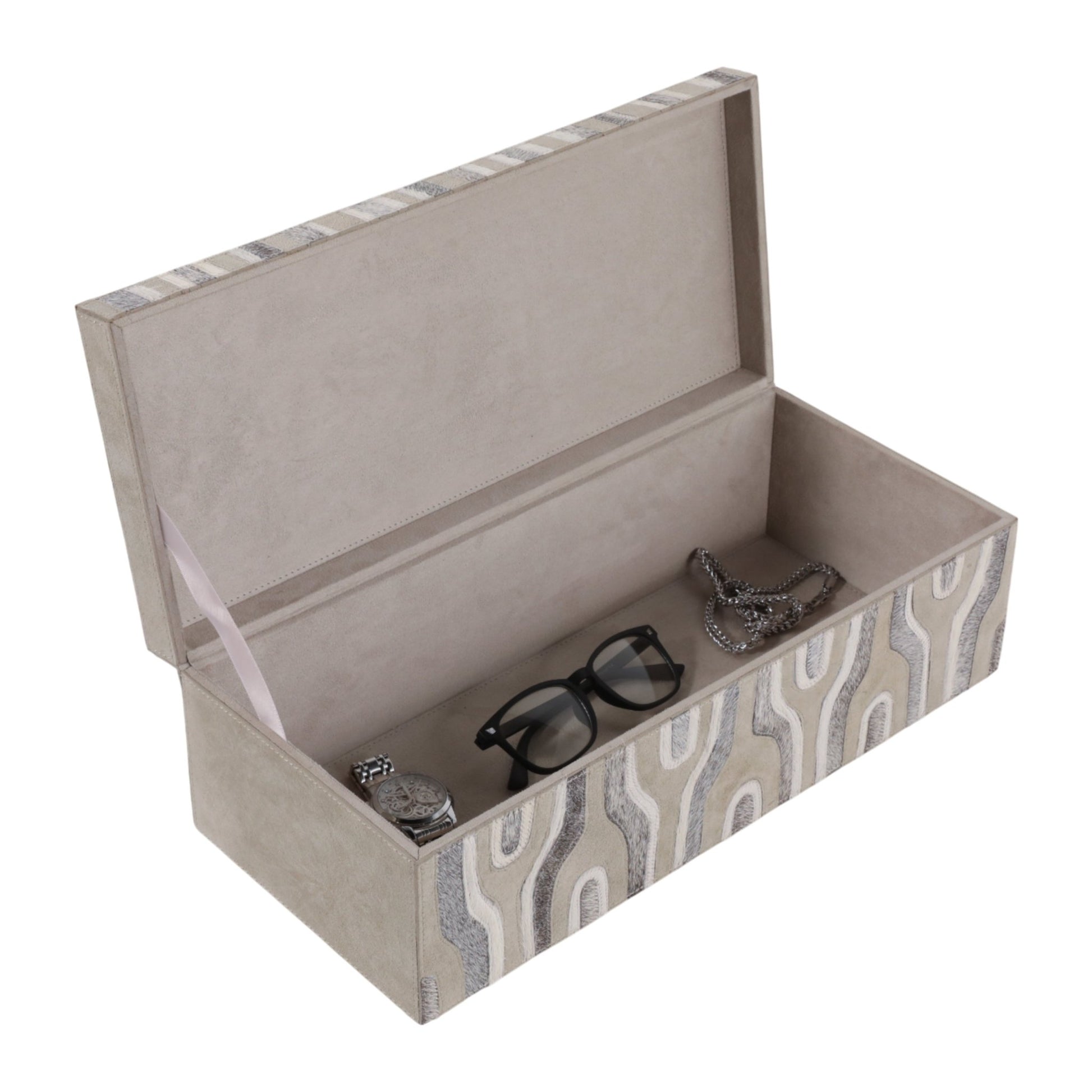 16" Glenmont Crm/grey Suede And Hide Leather Box Box| Sagebrook Home