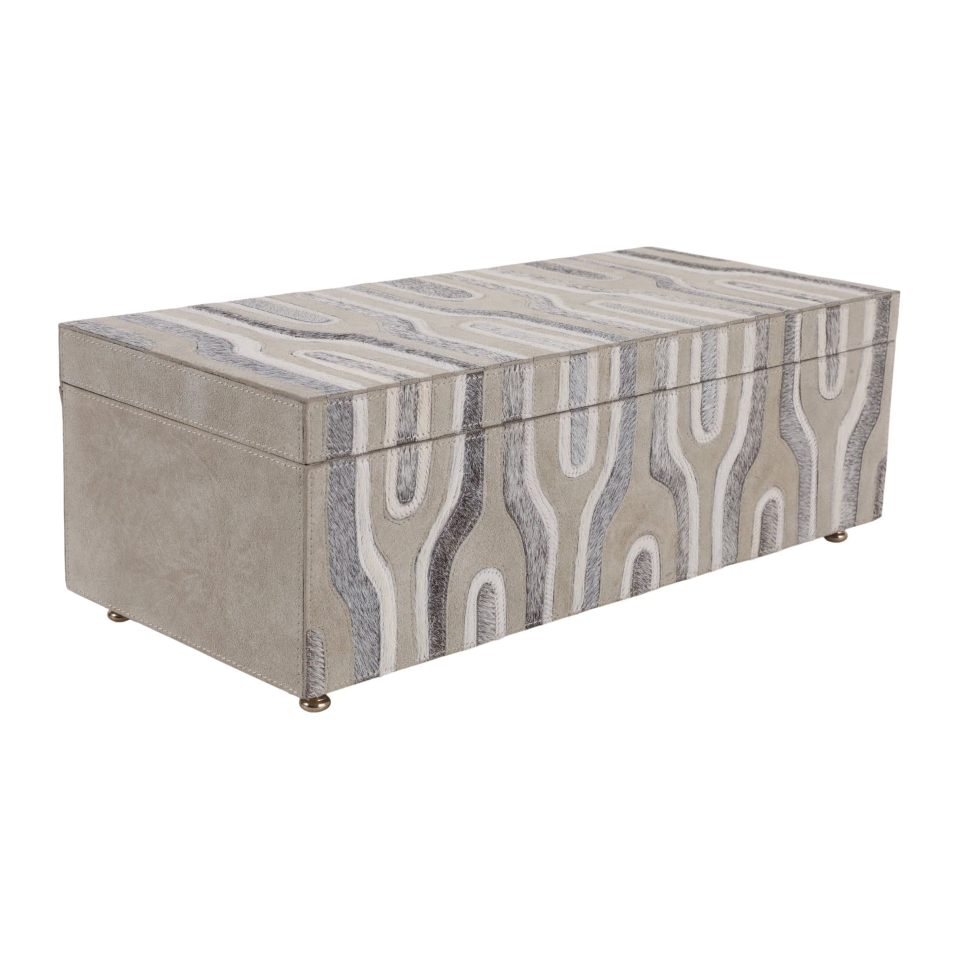 16" Glenmont Crm/grey Suede And Hide Leather Box Box| Sagebrook Home