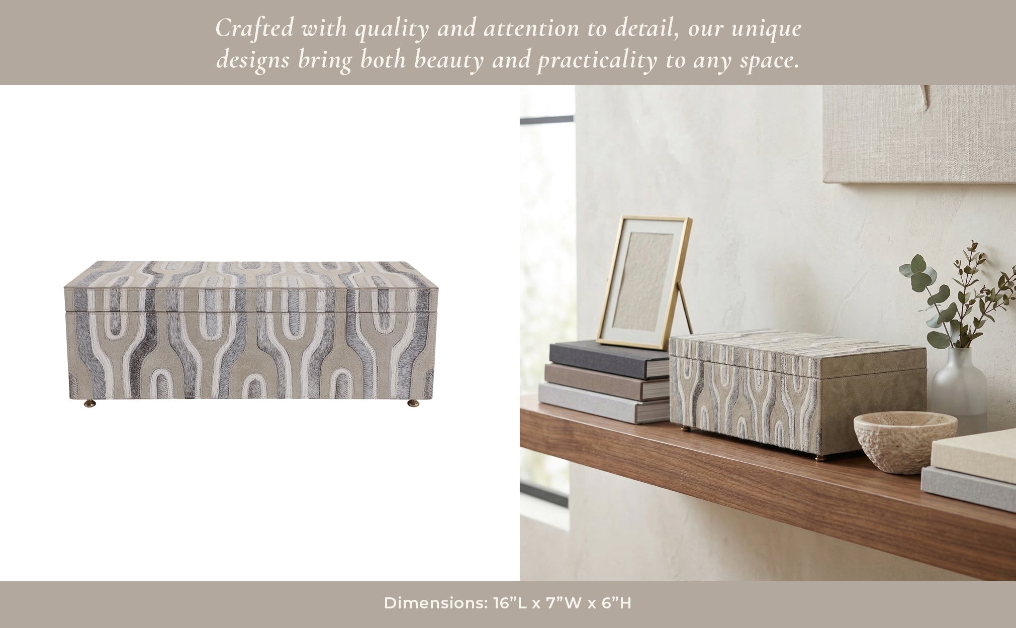 16" Glenmont Crm/grey Suede And Hide Leather Box Box| Sagebrook Home