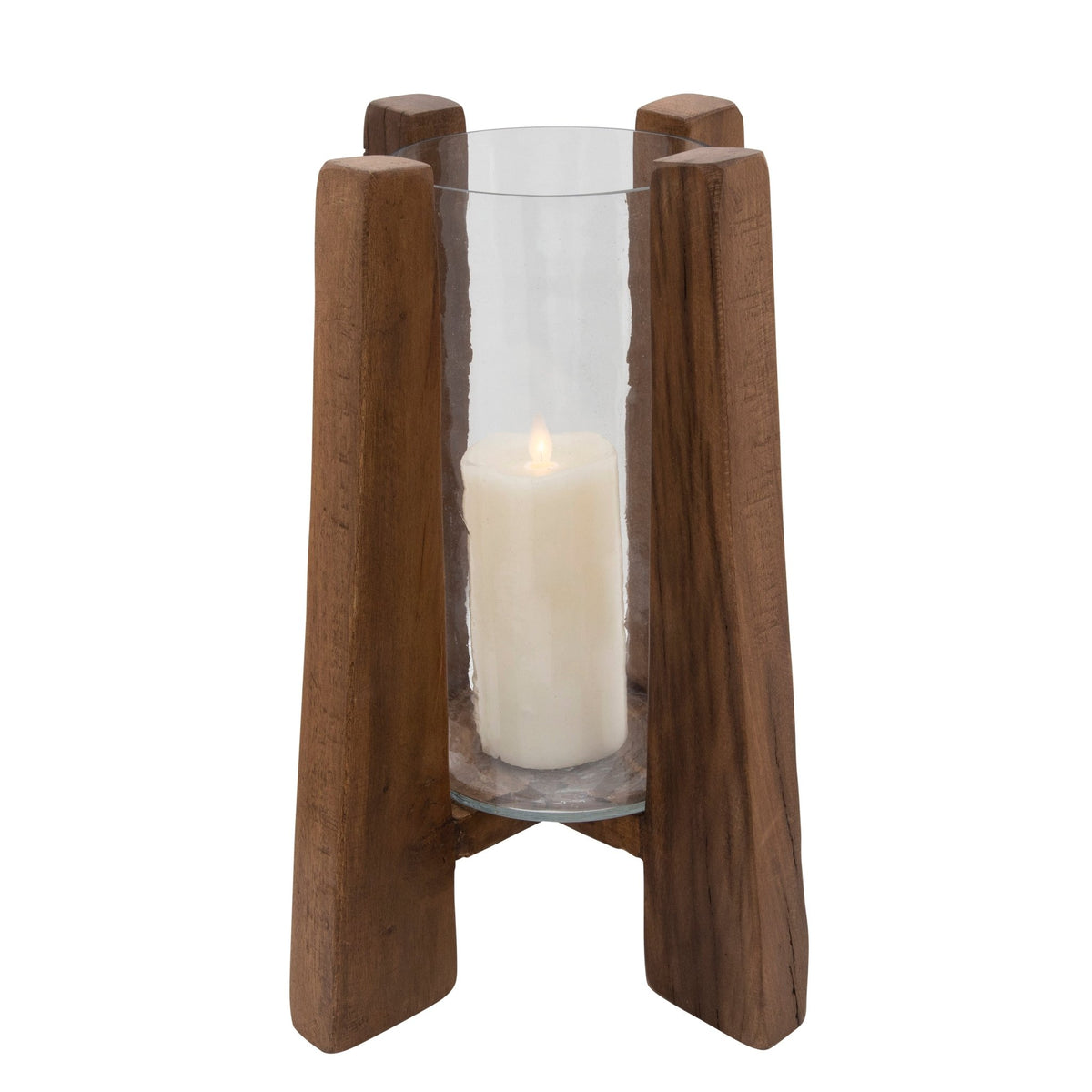 16" HURRICANE ON WOODEN STAND, BROWN Candle Holders| Sagebrook Home