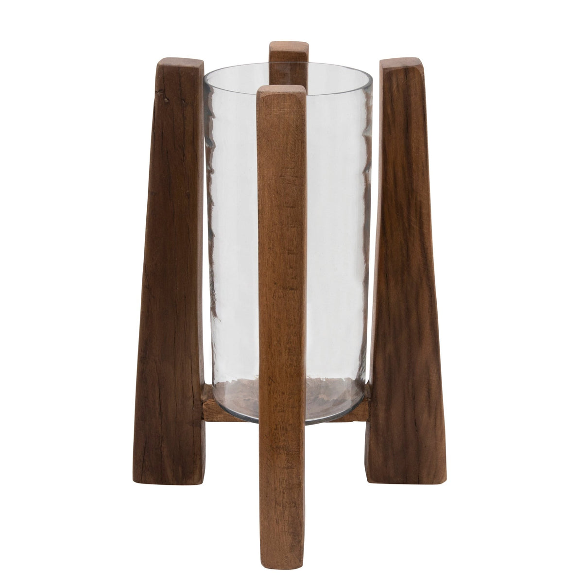 16" HURRICANE ON WOODEN STAND, BROWN Candle Holders| Sagebrook Home