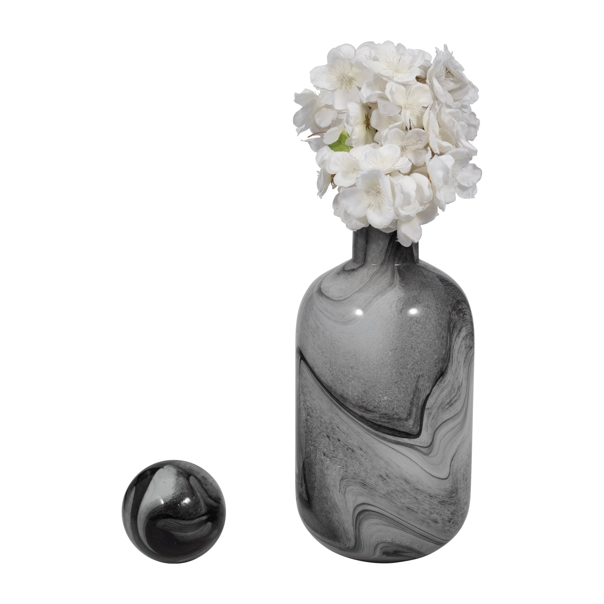16" Katrina Gray Swirl Lidded Glass Bottle Vases and Jars| Sagebrook Home