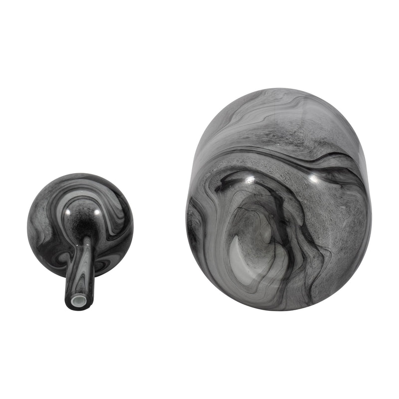 16" Katrina Gray Swirl Lidded Glass Bottle - Al Rugaib Furniture