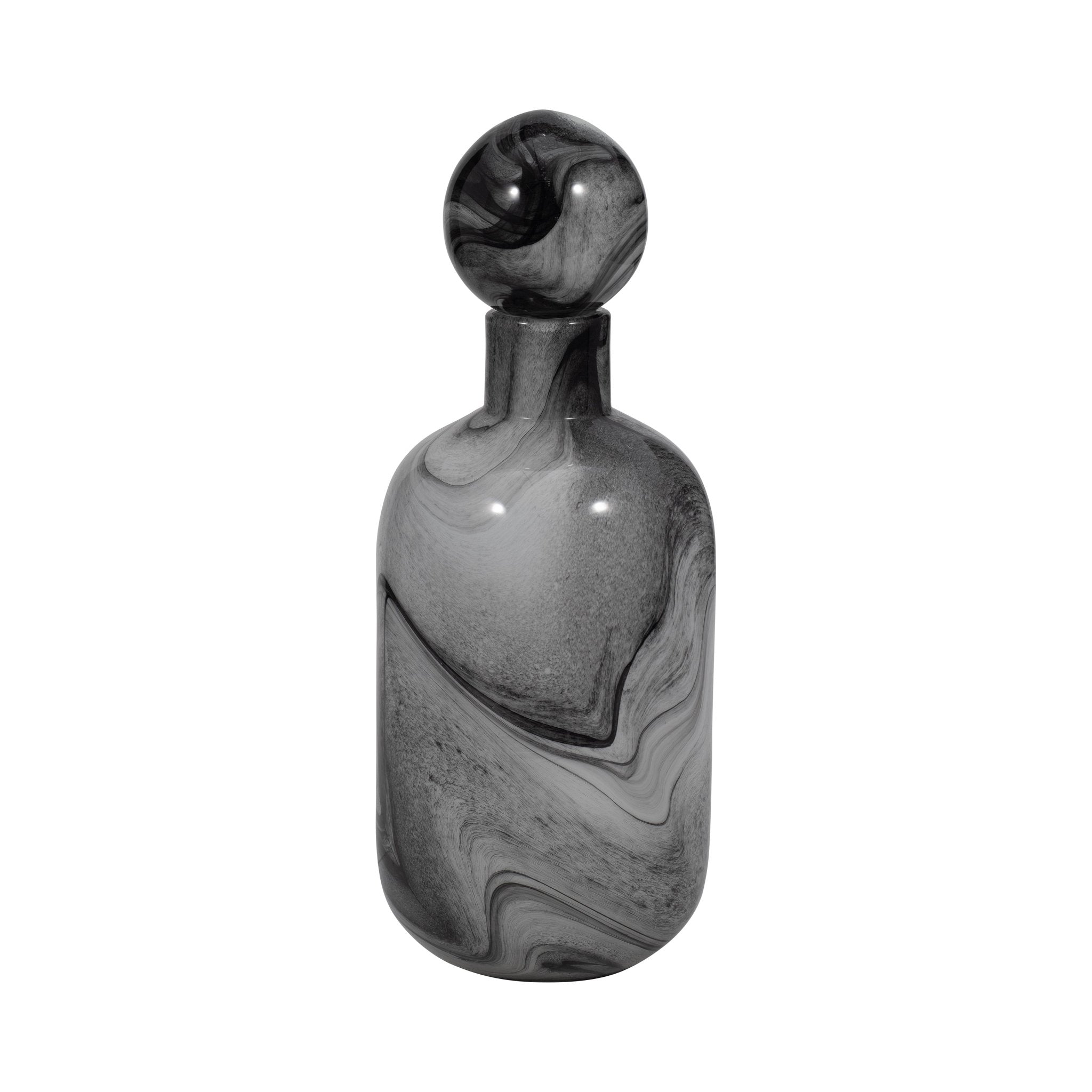 16" Katrina Gray Swirl Lidded Glass Bottle Vases and Jars| Sagebrook Home