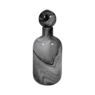 16" Katrina Gray Swirl Lidded Glass Bottle - Al Rugaib Furniture