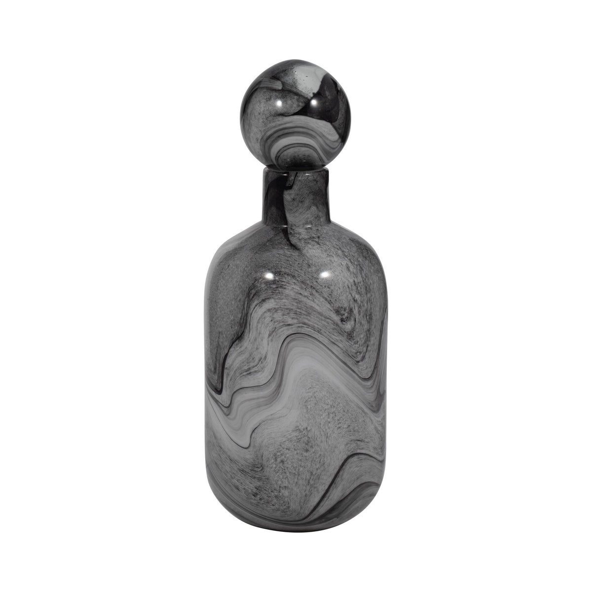 16" Katrina Gray Swirl Lidded Glass Bottle Vases and Jars| Sagebrook Home