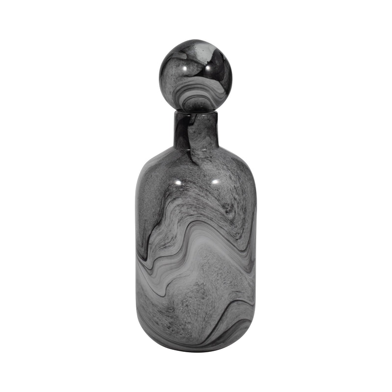 16" Katrina Gray Swirl Lidded Glass Bottle - Al Rugaib Furniture