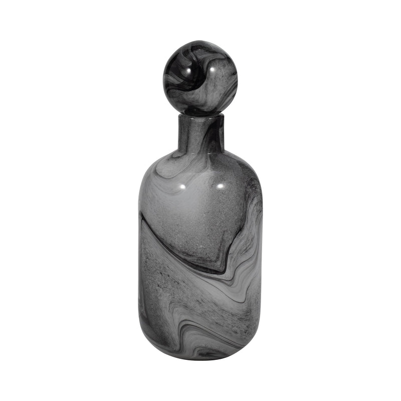 16" Katrina Gray Swirl Lidded Glass Bottle - Al Rugaib Furniture