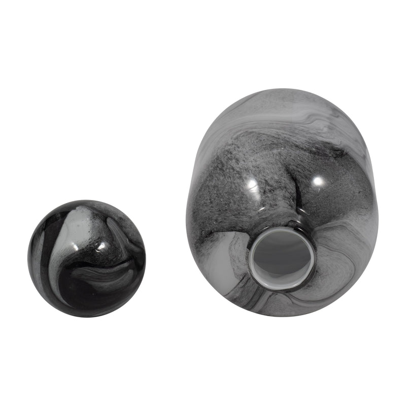 16" Katrina Gray Swirl Lidded Glass Bottle - Al Rugaib Furniture