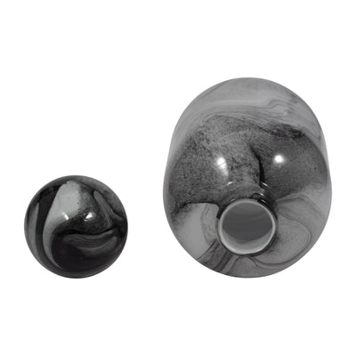 16" Katrina Gray Swirl Lidded Glass Bottle - Al Rugaib Furniture