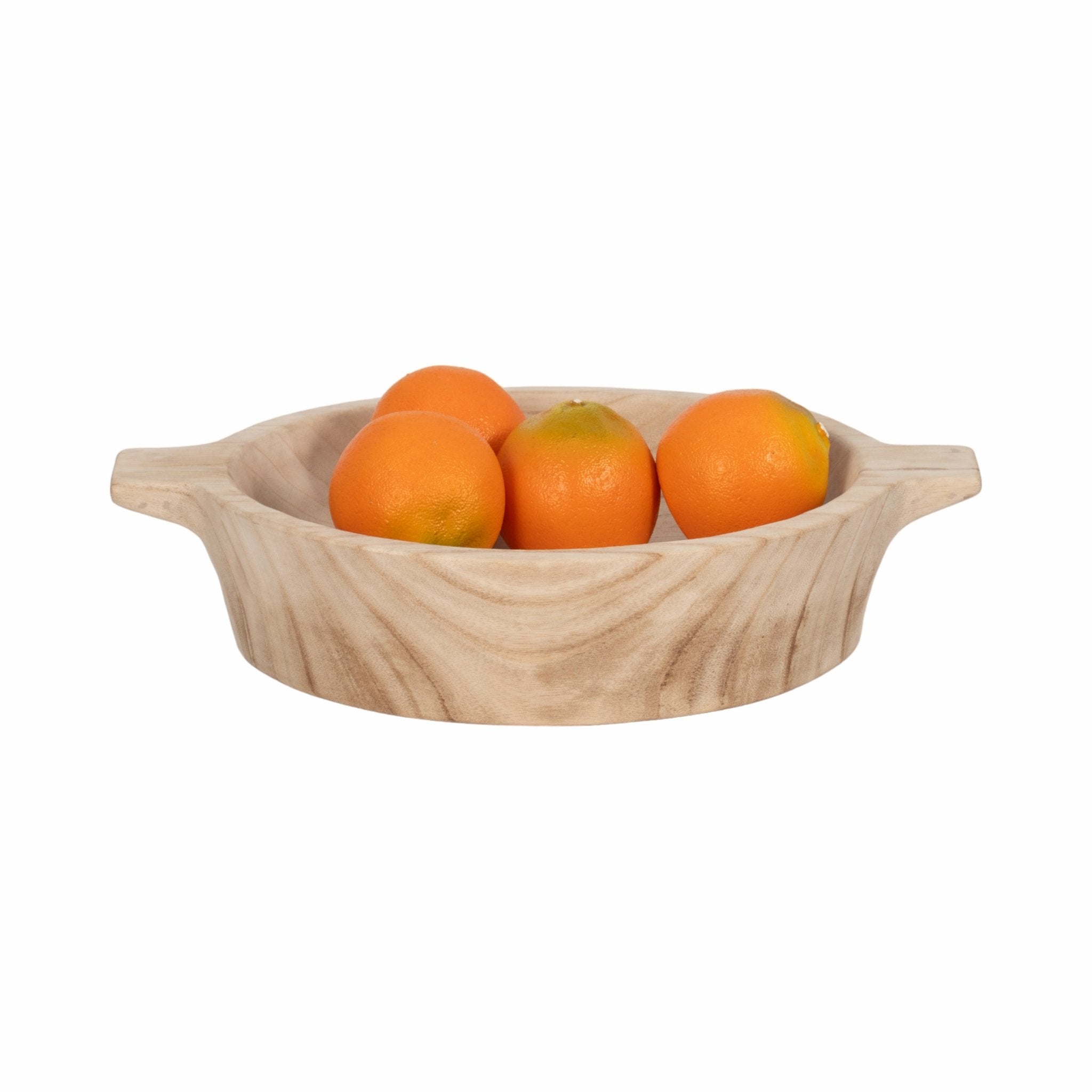 16" Round Wood Bowl With Handles, Natural Table Decors| Sagebrook Home