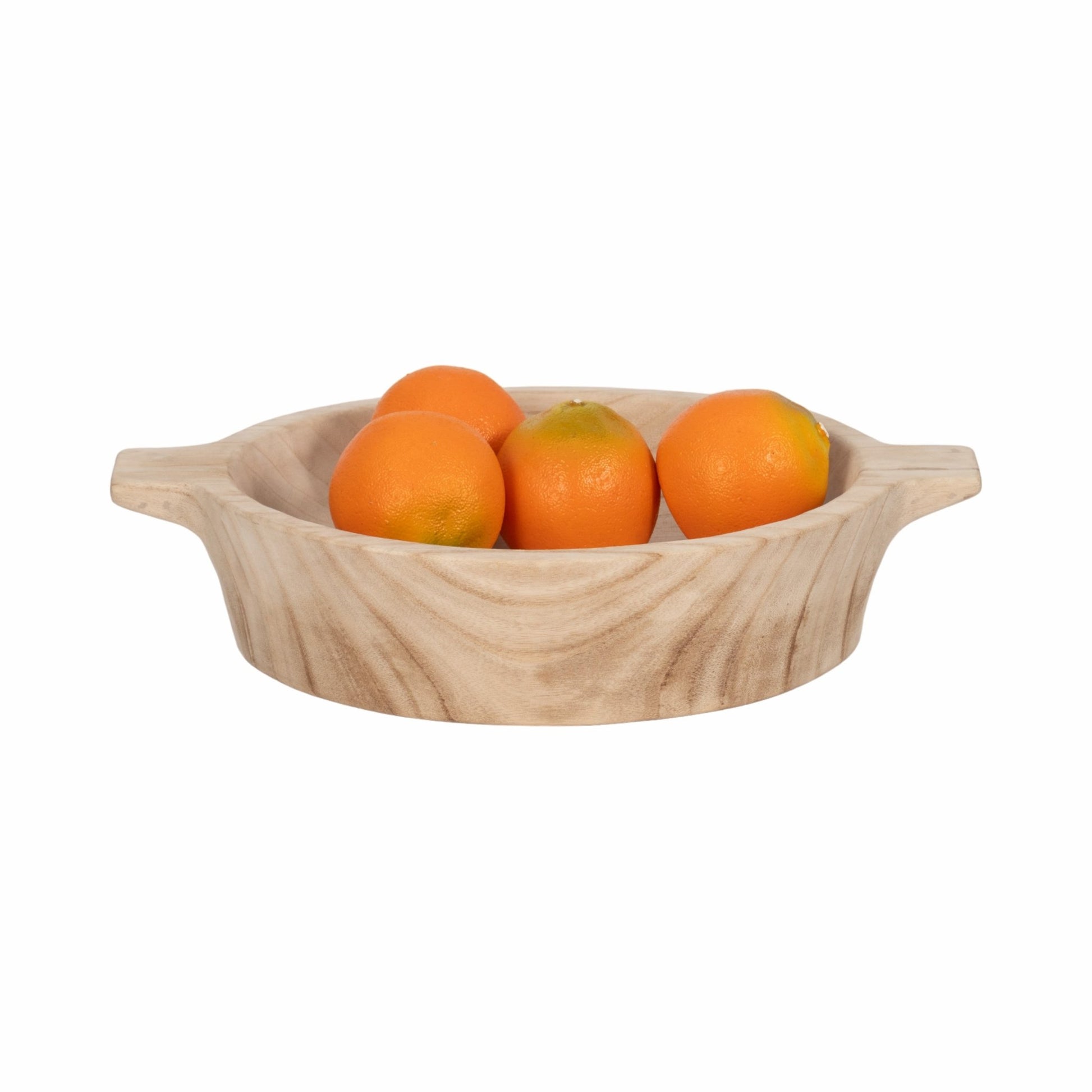 16" Round Wood Bowl With Handles, Natural Table Decors| Sagebrook Home